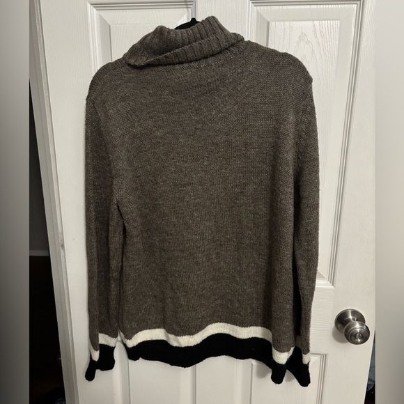 Rossignol | Wool Alpaca Blend Beige Black Turtleneck Sweater Sz L - Picture 2 of 9